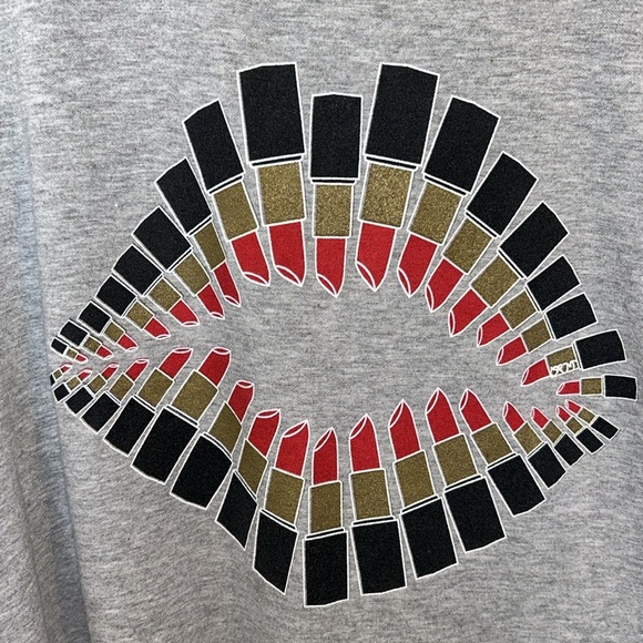 Lauren Moshi Lipstick Ring Lips Oversized Sweatshirt Grey - Picture 7 of 9